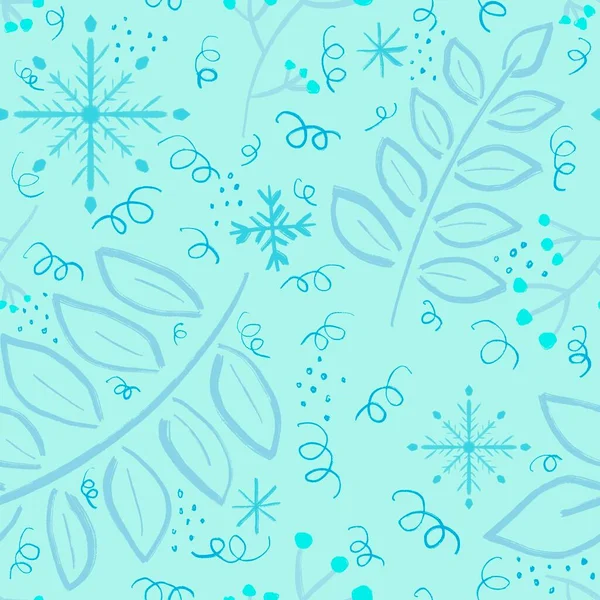 Зимние Цветочные Бесшовные Снежинки Ветки Ягоды Узор Рождественской Подарочной Коробки — стоковое фото