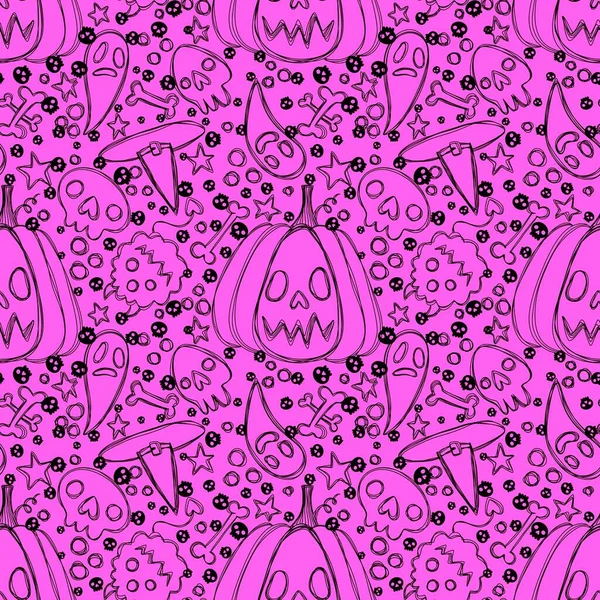 Halloween Tecknad Sömlösa Pumpor Och Häxa Hatt Och Spöke Mönster — Stockfoto