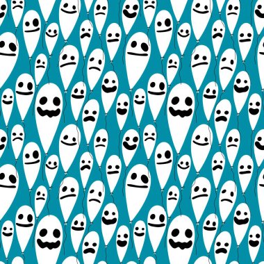 Şenlikli balonlar kusursuz Cadılar Bayramı hayalet desenleri kağıt, kumaş, çarşaf ve çocuk giysileri baskısı ve sonbahar aksesuarları ve ambalajları için. Yüksek kaliteli illüstrasyon