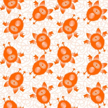 Cadılar Bayramı çizgi filmlerindeki canavarlar, kağıt, kumaş, çarşaf, çocuk giysisi baskısı, şenlik ambalajı ve moda tekstili için kusursuz kawaii yarasa desenleri. Yüksek kaliteli illüstrasyon