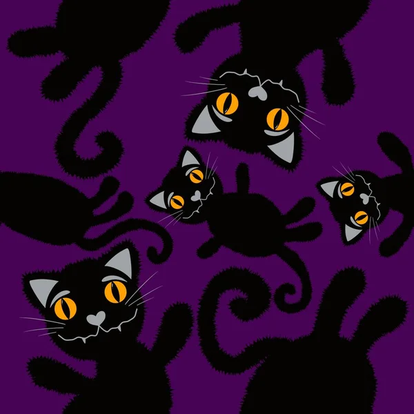 Halloween Cartoon Black Cats Seamless Animals Fluffy Monsters Pattern Wrapping — Stock Photo, Image