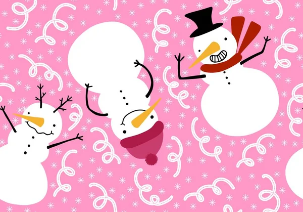 Χριστουγεννιάτικα Κινούμενα Σχέδια Χιονάνθρωπος Απρόσκοπτη Νιφάδες Χιονιού Και Πιγκουίνος Και — Φωτογραφία Αρχείου