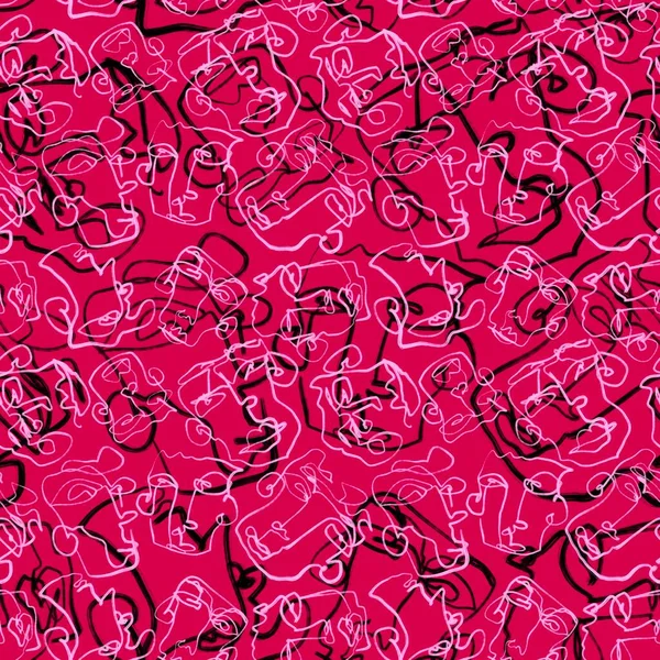 Абстрактна Лінія Мистецтва Портрети Безшовних Граней Шпалер Тканин Текстилю Упаковки — стокове фото