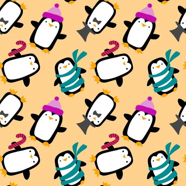 Zwierzęta Boże Narodzenie Bezszwowy Wzór Pingwina Pakowania Papieru Tkanin Pościeli — Zdjęcie stockowe