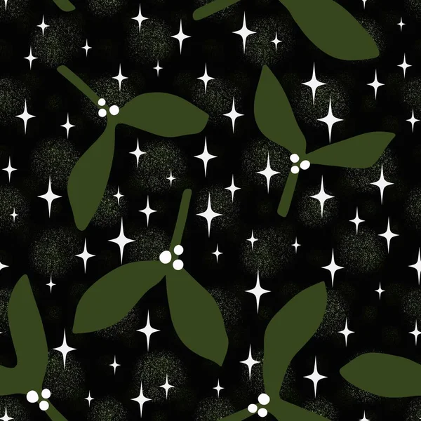 Christmas Floral Seamless Cartoon Mistletoe Berries Pattern Wrapping Paper Fabrics — Stock Photo, Image