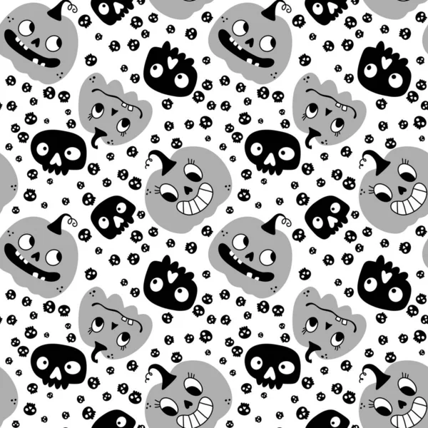 Citrouilles Dessin Animé Halloween Crânes Sans Couture Modèle Pour Papier — Photo
