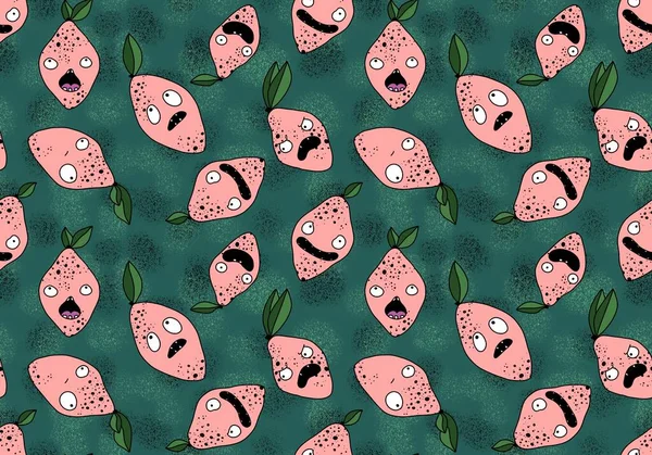 Zomer Cartoon Fruit Naadloze Monster Citroen Patroon Voor Het Inpakken — Stockfoto