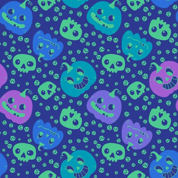 Kürbisse Cartoon Halloween Nahtlose Totenköpfe Muster Zum Einwickeln Von Papier — Stockfoto