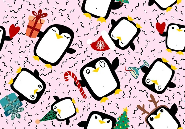 Christmas Animals Seamless Penguin Pattern Wrapping Paper Fabrics Linens Kids — Stock Photo, Image