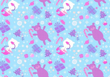 Noel kardan adam, hediye kutusu, kumaş, çarşaf, şenlik ambalajları ve yeni yıl aksesuarları için Noel karikatürü, kardan adam ve şeker desenleri. Yüksek kaliteli illüstrasyon