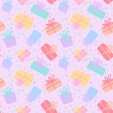 Paket kağıdı, kumaş, çarşaf, çocuk giysisi baskısı ve parti aksesuarları için mükemmel bir hediye kutusu deseni. Yüksek kaliteli illüstrasyon