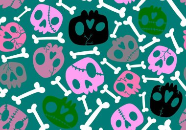 Cadılar Bayramı canavarları kağıt, kumaş, çarşaf ve moda tekstil ürünleri için çiçek desenli pürüzsüz heykeller. Yüksek kaliteli illüstrasyon