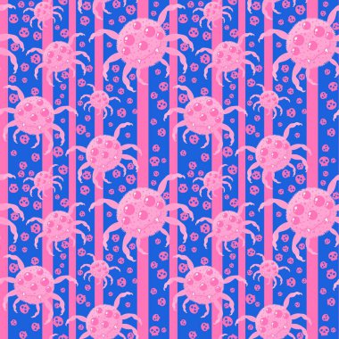 Çizgi film canavarları, duvar kağıtları, kumaşlar, tekstil ve ambalajlar, çarşaflar ve çocuk giysileri baskıları ve ambalaj kağıtları için kusursuz Cadılar Bayramı örümceği desenleri. Yüksek kaliteli illüstrasyon