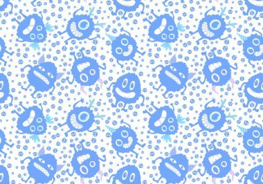 Cartoon monsters seamless emoticons aliens pattern for kids clothes print and wrapping paper and fabrics and linens and kindergarten. High quality illustration