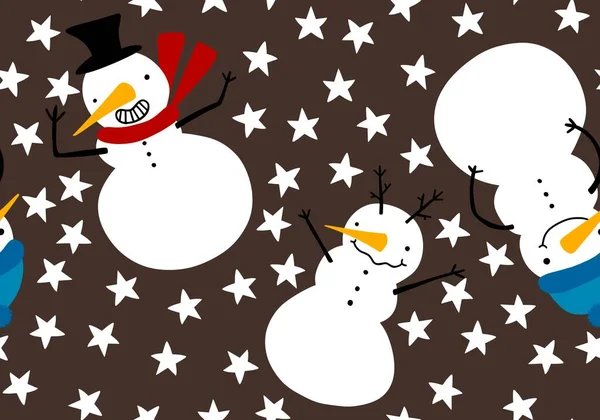 Kerst Cartoon Sneeuwman Naadloze Sneeuwvlokken Pinguïn Geschenken Doos Snoep Sokken — Stockfoto