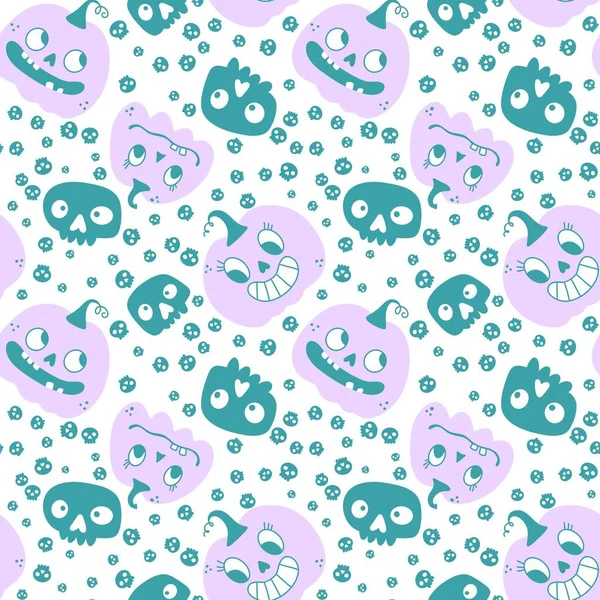 Pumpkins Cartoon Halloween Seamless Skulls Pattern Wrapping Paper Fabrics Linens — Stock Photo, Image