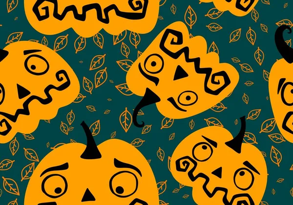 Sonbahar Çizgi Filmi Hasat Sezonu Cadılar Bayramı Balkabağı Desenleri Kağıt — Stok fotoğraf