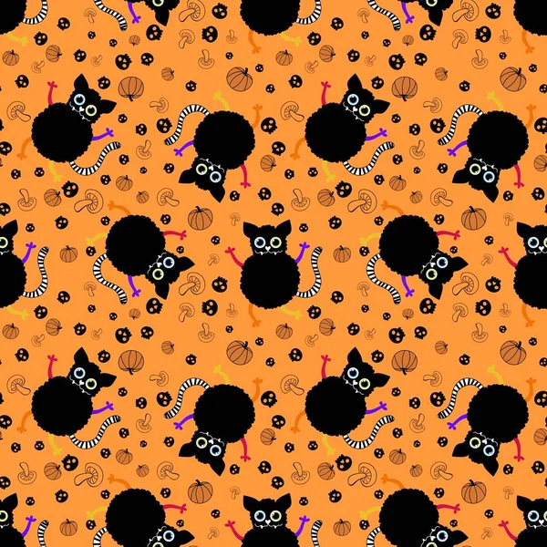 Cartoon Animals Seamless Halloween Cats Pattern Wrapping Paper Fabrics Linens — Stock Photo, Image