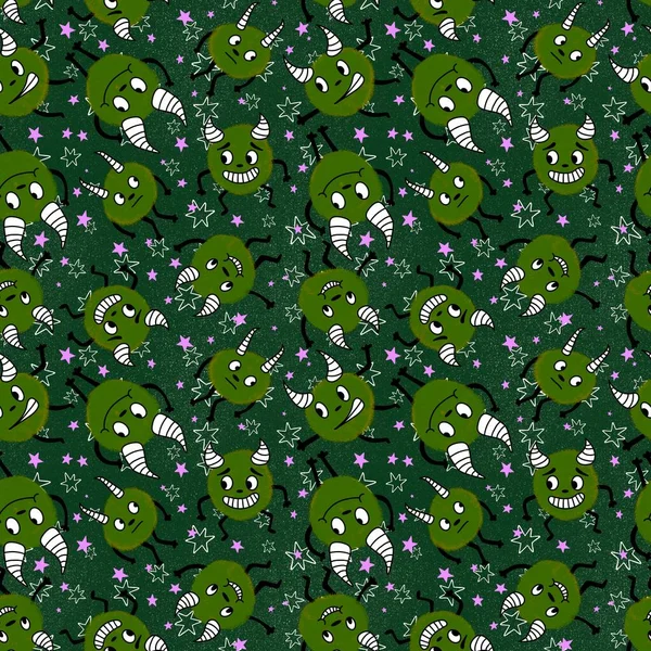 Cartoon Monsters Seamless Emoticons Aliens Pattern Kids Clothes Print Wrapping — Stock Photo, Image