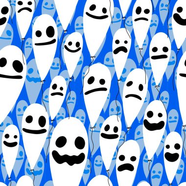 Şenlikli balonlar kusursuz Cadılar Bayramı hayalet desenleri kağıt, kumaş, çarşaf ve çocuk giysileri baskısı ve sonbahar aksesuarları ve ambalajları için. Yüksek kaliteli illüstrasyon