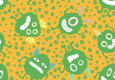 Cartoon monsters seamless emoticons aliens pattern for kids clothes print and wrapping paper and fabrics and linens and kindergarten. High quality illustration