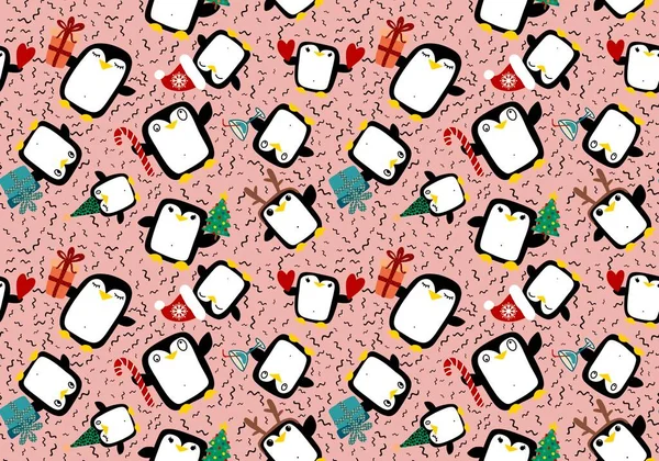 Zwierzęta Boże Narodzenie Bezszwowy Wzór Pingwina Pakowania Papieru Tkanin Pościeli — Zdjęcie stockowe