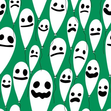 Şenlikli balonlar kusursuz Cadılar Bayramı hayalet desenleri kağıt, kumaş, çarşaf ve çocuk giysileri baskısı ve sonbahar aksesuarları ve ambalajları için. Yüksek kaliteli illüstrasyon