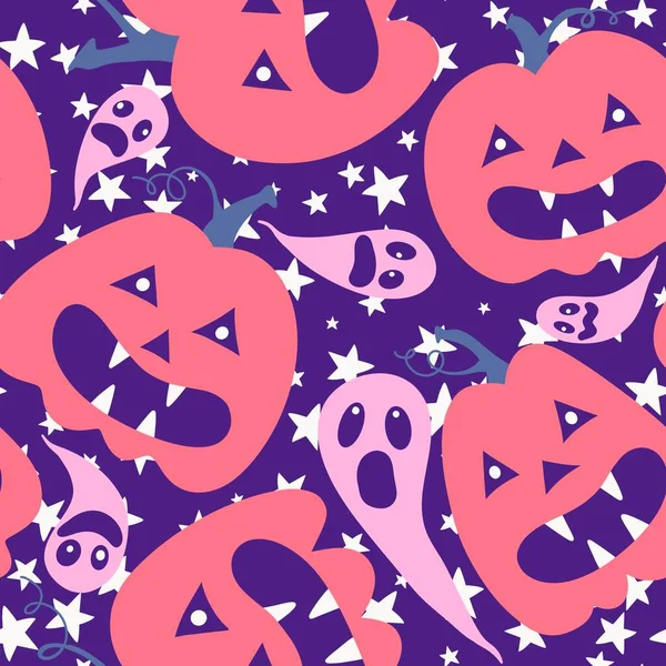 Őszi Rajzfilm Betakarítási Szezon Halloween Sütőtök Minta Csomagolására Papír Vászon — Stock Fotó