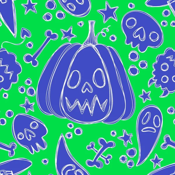Halloween Kartun Labu Mulus Dan Penyihir Topi Dan Pola Hantu — Stok Foto