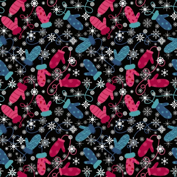 Зимние Перчатки Бесшовные Рождественские Варежки Снежинками Узор Упаковки Бумаги Тканей — стоковое фото
