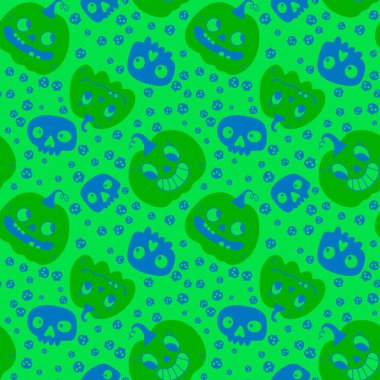 Balkabağı çizgi filmi Cadılar Bayramı 'nda kağıt, kumaş, çarşaf, çocuk giysisi baskısı, şenlik ambalajı ve sonbahar aksesuarları için kusursuz kafatası desenleri. Yüksek kaliteli illüstrasyon