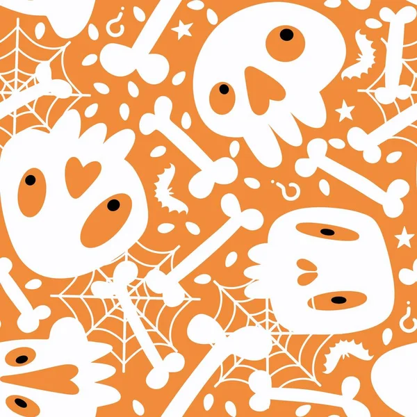 Cartoon Halloween Modello Teschi Senza Cuciture Avvolgere Carta Biancheria Tessuti — Foto Stock