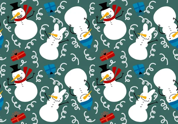 Weihnachtscartoon Schneemann Nahtlose Schneeflocken Und Pinguin Und Geschenke Box Und — Stockfoto