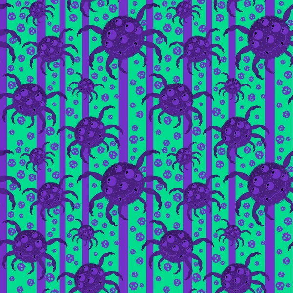 Rajzfilm Szörnyek Zökkenőmentes Halloween Pók Minta Tapéta Szövetek Textíliák Csomagolás — Stock Fotó