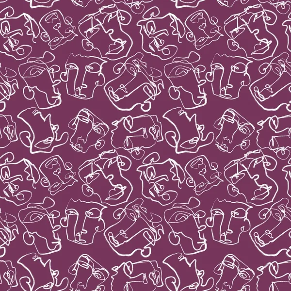 Abstract Line Art Portraits Seamless Faces Pattern Wallpaper Fabrics Textiles — Stock Photo, Image