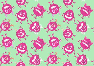 Cartoon monsters seamless emoticons aliens pattern for kids clothes print and wrapping paper and fabrics and linens and kindergarten. High quality illustration