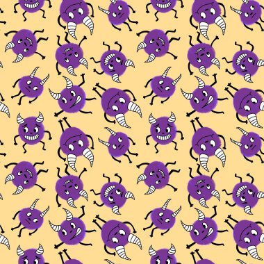 Cartoon monsters seamless emoticons aliens pattern for kids clothes print and wrapping paper and fabrics and linens and kindergarten. High quality illustration