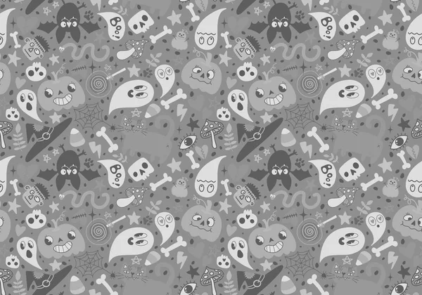 Cartoon Halloween Seamless Pumpkins Skulls Ghost Cat Pattern Wrapping Paper — Stock Photo, Image