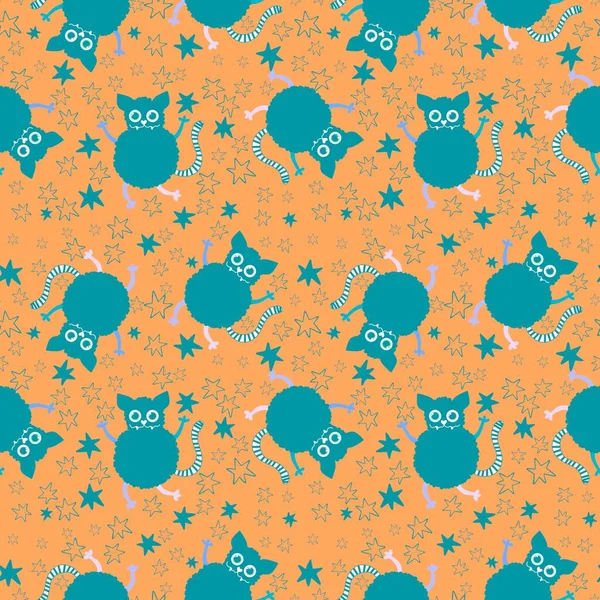 Cartoon Zvířata Bezešvé Halloween Kočky Vzor Pro Balení Papíru Tkanin — Stock fotografie