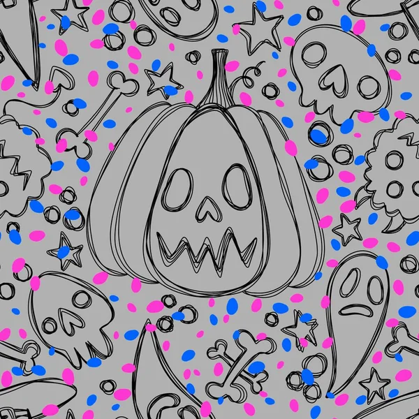 Halloween Rajzfilm Zökkenőmentes Sütőtök Boszorkány Kalap Szellem Minta Csomagolására Papír — Stock Fotó