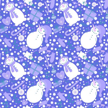 Noel kardan adamı, dikişsiz şeker, çiçek hediye kutusu ve eldiven desenli ambalaj kağıdı, kumaş, yeni yıl paketi, şenlikli aksesuarlar ve Noel. Yüksek kaliteli illüstrasyon