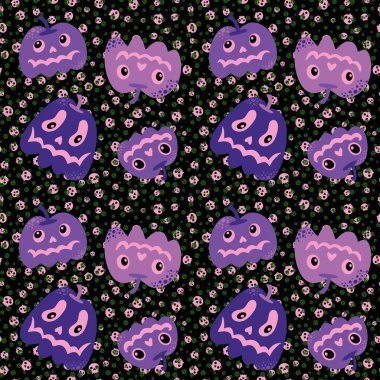 Halloween seamless pumpkins pattern for fabrics and wrapping paper and clothes print and notebooks and accessories and party. High quality illustration