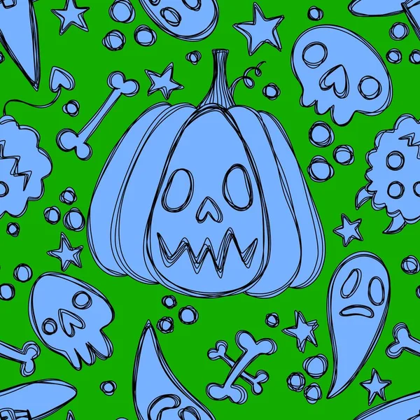 Zucche Senza Cuciture Del Fumetto Halloween Cappello Strega Modello Fantasma — Foto Stock