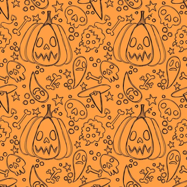 Halloween Cartoon Naadloze Pompoenen Heks Hoed Spook Patroon Voor Het — Stockfoto