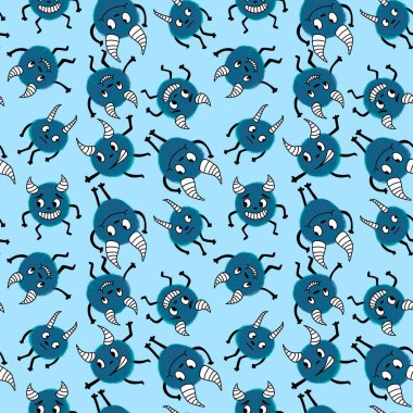Cartoon monsters seamless emoticons aliens pattern for kids clothes print and wrapping paper and fabrics and linens and kindergarten. High quality illustration