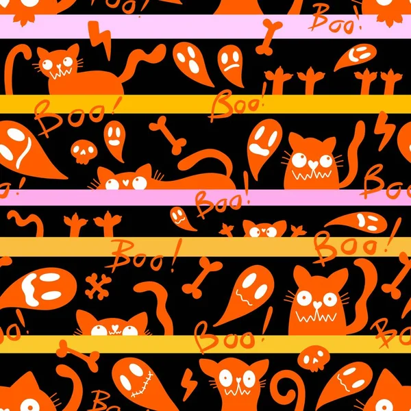 Halloween Katzen Nahtlose Tiere Monster Muster Für Verpackungspapier Und Kinderkleidung — Stockfoto
