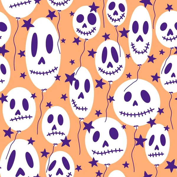Halloween Koponya Zökkenőmentes Ünnepi Léggömbök Minta Csomagolására Papír Szövetek Ágynemű — Stock Fotó