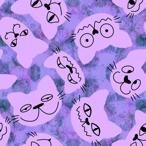 Cartoon Animals Seamless Halloween Cat Pattern Wrapping Paper Fabrics Linens — Stock Photo, Image
