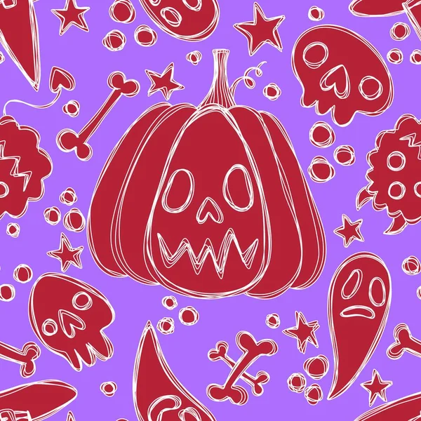 Calabazas Sin Costura Dibujos Animados Halloween Sombrero Bruja Patrón Fantasma — Foto de Stock