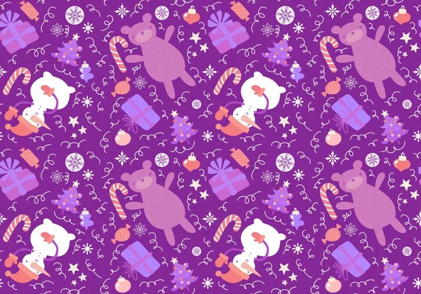 Christmas Cartoon Seamless Bears Snowman Gift Box Candy Pattern Wrapping — Stock Photo, Image